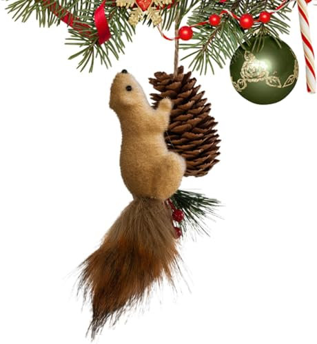 Aizuoni Künstliche Eichhörnchen-Weihnachtsschmuck,Tier-Weihnachtsschmuck | Weihnachtsdekoration Eichhörnchen-Figur-Ornamente,Weihnachtsbaumschmuck für Weihnachtsbäume, Häuser, Geburtstage, Feiern
