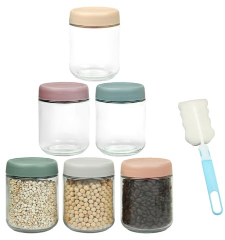 Kitchnexus 6 tarros de cristal con tapa de rosca, 500 ml, herméticos, para yogur, cereales, mermelada