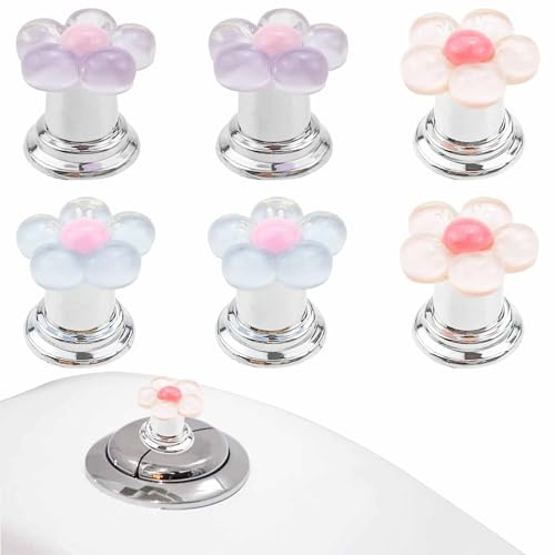 6 Pack Flower Shape Toilet Button Pusher, Toilet Tank Button, Aids Flush Replacement for Women Long Nail Art, Flower Shape Toilet Press, Toilet Flush Button Pusher Tool