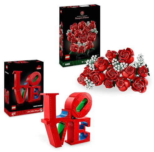 LEGO Art LOVE + Icons Bouquet of Roses Bundle Artificial Flowers Engagement Gift for Couples, Valentine's Day Decoration for Her or Him Gifts for Women Men 31214 +10328