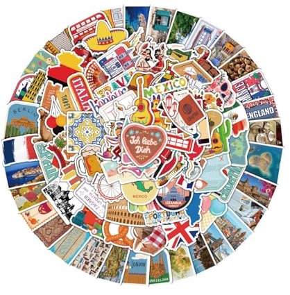 Wasserfeste Vinyl Travel Koffer Sticker, 100 Stück Reisen Aufkleber Kofferaufkleber, Kinder Teen Koffer Laptop Telefon Gitarre Motorrad Fahrrad Helm Skateboard Deko Sticker