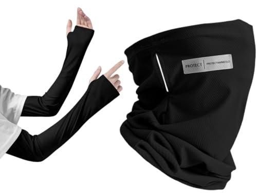 THXFUNAREA Set di 3 maschere protettive solari e manicotti,manicotti braccia,manicotti pallavolo,Raffreddamento Maniche di Protezione Solare Anti UV,calda sciarpa ad anello,per sport,ciclismo,corsa