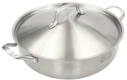 26cm/30cm/32cm 304 Stainless Steel Wok Pan with Lid, Stir-Frying Pa n Frying Pan with Lid for Induction Cooktops Gas Cooktops (30cm)