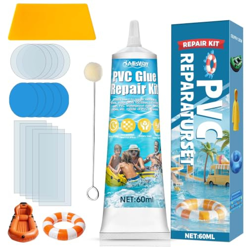 Luftmatratze Reparaturset, Reparatur von Schäden an PVC und Gummi, 60 ml | Pool Reparaturset, PVC Kleber, Wasserfest und Hochklebend, Geeignet für Schlauchboote, Kajaks und Schwimmringe, transparent