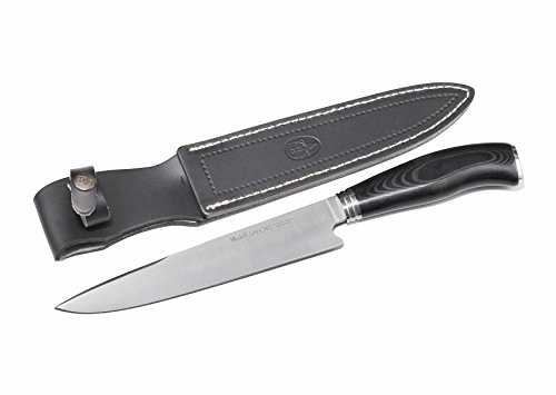 Muela ELECTROPOLIS Cuchillo de Caza Gaucho GAUCHO-20M, tamaño Total 32,5 cm, Mango micarta Negra, pomo y virola de Acero Inoxidable + Tarjeta Multiusos de Regalo