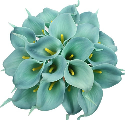 Duovlo Calla-Lilien, Brautstrauß, Hochzeitsstrauß, Lataex, fühlt sich echt an, künstliche Blumen, Heimdekoration, Partydekoration, (Lake Blue)