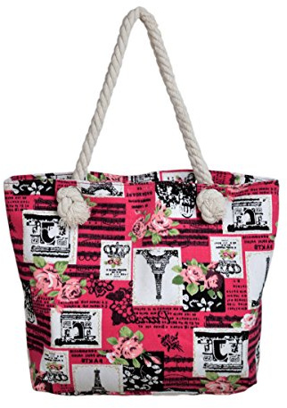 Sac à main en toile Motif Paris Tour Eiffel Notes de musique, fuchsia, Taille unique