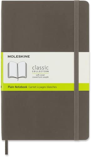 Moleskine Klassisches Notizbuch, Notizbuch mit Weißen Seiten, Weicher Einband und Elastischer Verschluss, Großes Format 13 x 21 cm, Braun, 192 Seiten