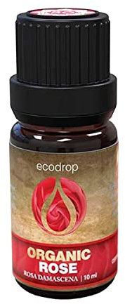 Ecodrop Rose Essential Oil I 10ml I Certified Organic and 100% Pure Essential Oils I Natural & Organic with Therapeutic Grade for Aromatherapy I Use for Massage, Diffusers & Bath I e-Book Included
