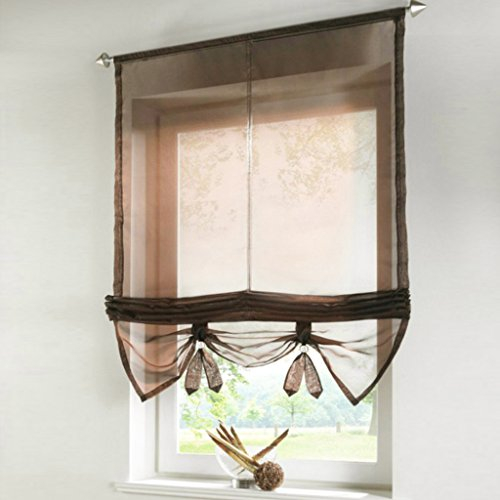 HongYa Uni Raffrollo Tunnelzug Raffgardine Transparenter Voile Bändchenrollo Küche Gardine H/B 155/120 cm Braun