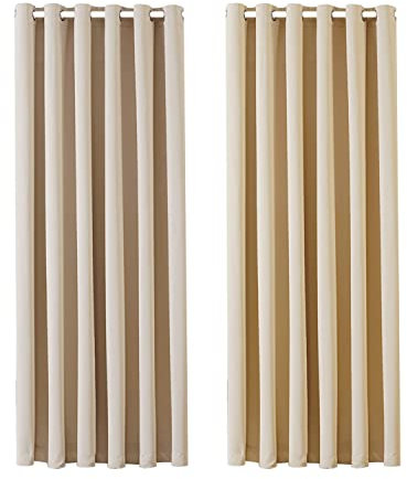 Aspire Homeware Cream Blackout Curtains for Bedroom - Black Out Eyelet Curtains 54 inch Drop Ring Top Thermal Insulated Super Soft Short Kitchen Curtain Pair Panel with Tiebacks