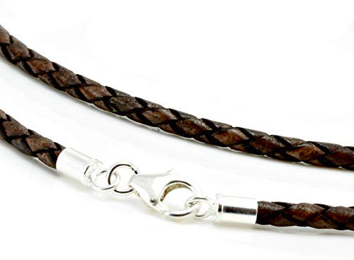 Antique Brown Leather Necklace with Sterling Silver Ends and Clasp-Genuine Braided Leather 16 - 30 Cord (18)