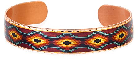 Handgefertigte einheimische Armbänder für Unisex, Kupfer-Manschette, einheimisches Motiv, Art-Deco-Motiv, schwarzer Stern, Sonnenstrahlen, Regenbogen, Kunstwerk-Schmuck, 15,2 cm, Kupfer, Granit