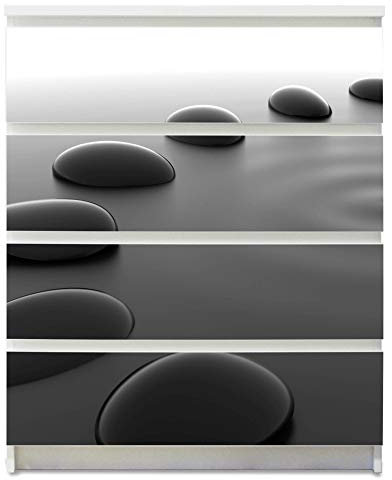 banjado® Möbelfolie selbstklebend für die IKEA Malm Kommode 4 Schubladen - Schrankfolien selbstklebend mit Motiv Schwarze Steine/Möbelfolie Malm für Kinder