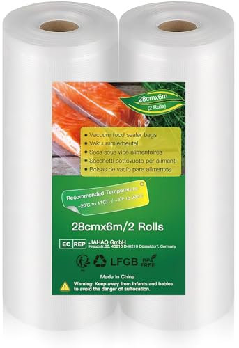 BoxLegend Vacuum Sealer Bags Vacuum Food Sealer Rolls, 2 Rolls 28 x 600cm Storage Bags, Heavy-Duty Commercial Customized Size Food Bags for Food Storage, Sous Vide Cooking, BPA-Free