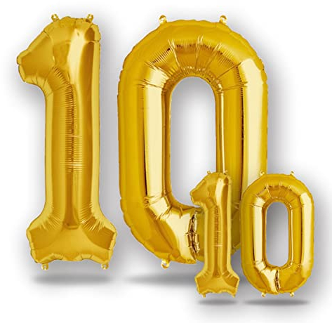 FUNXGO® folienballon 10 gold - 2 Stück -100cm & 38cm- Luftballon Zahl 10-10.geburtstag - Ballon 10 Deko zum Geburtstag, Hochzeit, Jubiläum oder Fest, Party - Ballon 10 gold