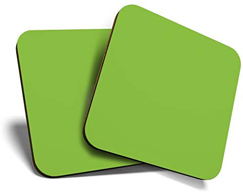2 x Square Coasters - Bright Lime Green Colour Block Cork Backed Home Kitchen Accessory Tea Coffee Mug Mat #44454