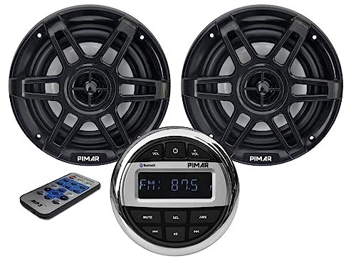 PIMAR Kit stereo con casse nere 150 WATT + telecomando presa usb radio bluetooth accessori barca gommone nautica (2 CASSE)