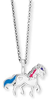 Herzengel Mädchen Kinder Halskette aus Sterling Silber und einem Anhänger mit buntem Pferd aus Emaille - Karabinerverschluss - längenverstellbar - nickelfrei