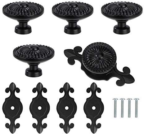 MengH-SHOP Cabinet Knob Round Door Knobs Vintage Ceramic Pull Handle with Screws for Cabinet Wardrobe Drawer Cupboard 5 Pcs Black
