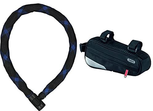 ABUS Kettenschloss Ivera Chain 7210 – Fahrradschloss mit Kunstfaserummantelung – ABUS-Sicherheitslevel 8 – 110 cm – Schwarz & Fahrradtasche ST 2200, Black, 25.5 x 10 x 5 cm