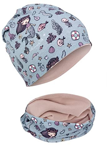 HECKBO Beanie & Loop Set Meerjungfrau - Wendemütze für Kinder 2-8 Jahre - Baumwolle hautfreundlich - Waschbar - Mädchen Loop Schal
