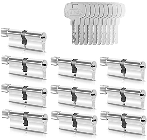 GERCAR 10x Knaufzylinder gleichschließend 10 Schließzylinder 30/30 inkl. 50 Schlüssel - 60 mm - Türschloss Zylinderschloss mit N+G Funktion gleichschliessendes 10er Set - Länge: 60mm A:30 B:30