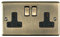 2 Gang Double/Twin Switched UK Plug Socket –ANTIQUE BRASS (DARK METAL) & Black Trim– Mains 240V 13A DP/Double Pole – Decorative Kitchen/Interior Wall Face Plate Power Outlet
