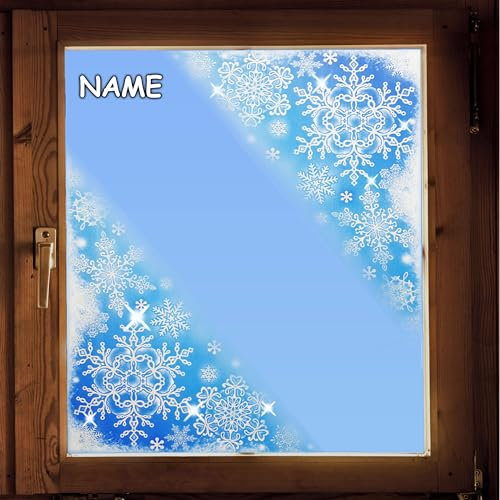 alles-meine.de GmbH 2 Stück große Fenstersticker - Motivwahl 3D Glitzer & Glimmer Schneeflocken - Eisblumen & Sterne - inkl. Name - Ecken - 38 cm - statisch - selbstklebend..
