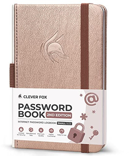 Clever Fox Password Book 2nd Edition Small – Pocket Password Keeper with Laminated Alphabetical Tabs – Internet Address Notebook & Login Details Organizer Journal – 8.9x14.2cm (Rose Gold)