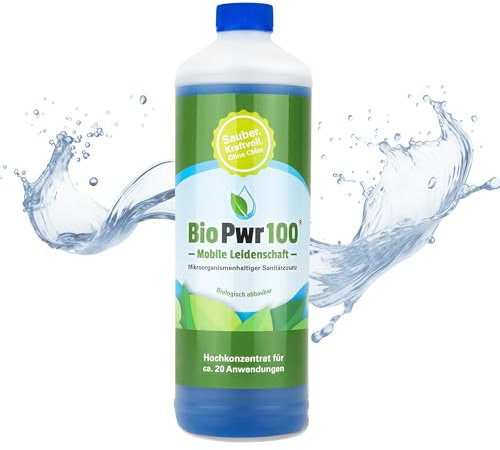 BioPWR100 Sanitärflüssigkeit für Camping Toiletten biologisch abbaubares Konzentrat für mobile WC Systeme, effektive Geruchs- und Feststoffzersetzung, made in Germany.