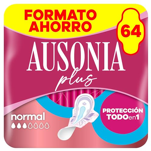 Ausonia Ultrafina Plus Normal 64 unidades | Protección segura con ligero aroma, alas que se ajustan a la ropa interior, comodidad todo el día