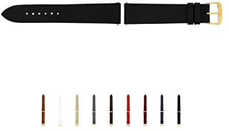 SELVA Uhrenarmband, 14-24 mm, Leder, zum Wechseln, Ersatzarmband für Smartwatch, Made in Germany, Größe:16 mm, Farbe:Schwarz mit Goldener Schließe