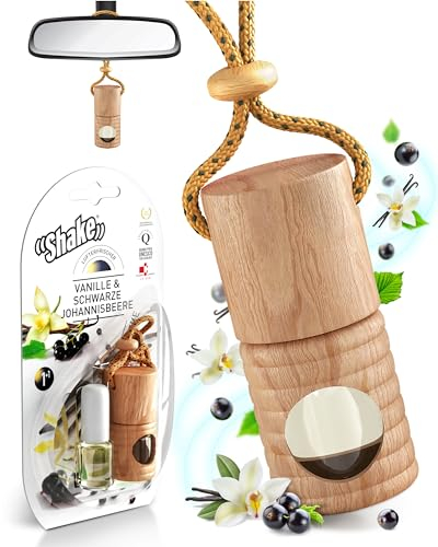 SHAKE Auto Duft (4 x 4,5ml) • Natürlicher Lufterfrischer Auto • Parfüm Aufhänger mit ätherischen Ölen • Diffuser Auto Innenraum • Air Refresher: Vanille & schwarze Johannisbeere