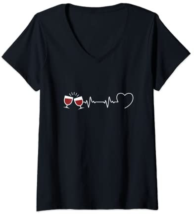 Femme Vin homme battement coeur humour alcool idée cadeau vigneron T-Shirt avec Col en V