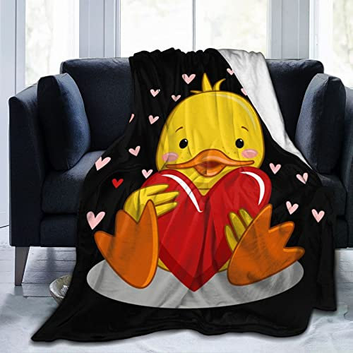 Perinsto Niedliche Ente mit Herz-Überwurfdecke, ultraweich, warm, für alle Jahreszeiten, dekorative Fleece-Decken für Bett, Stuhl, Auto, Sofa, Couch, Schlafzimmer, 203 x 152 cm