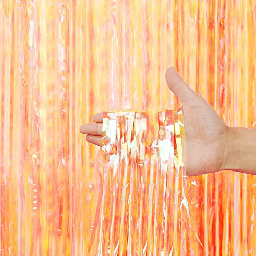 3 Stück Fransenvorhänge, Partydekorationen, Lametta-Hintergrundvorhänge für Partys, Fotoautomaten, Hochzeiten, Abschlussfeiern, Geburtstag, Veranstaltung, Partyzubehör (Transparent Orange)