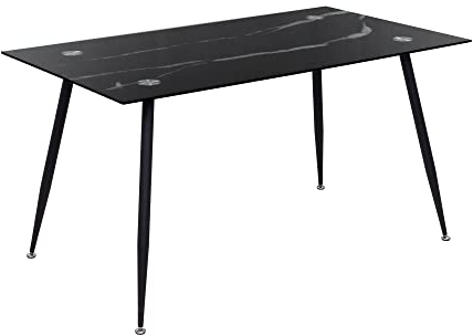 MOG CASA Mesa de Comedor Fija Rectangular Beale | 140 x 80 x 75 cm | Ideal para Cocina o Salón | Materiales Resistentes | Tablero con Efecto Mármol Negro | Patas de Metal en Negro