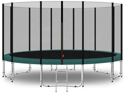 Baunsal® Trampolin Outdoor Ø 427 cm (EXD) grün als Komplettset mit Federabdeckung, Sprungmatte, Netz und Leiter - Gartentrampolin Spielzeug für Kinder