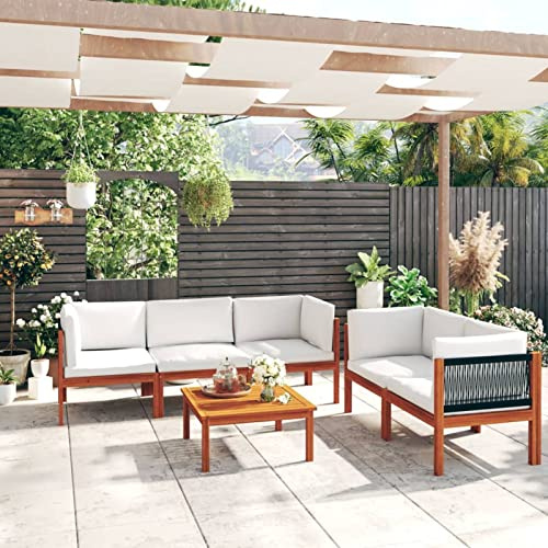 Yolola Gartenmöbel Set Holz 6-TLG. Lounge Sofa Outdoor Balkon Lounge Sofa Ecksofa Garten Sitzgruppe Gartenmöbel,Terassenmoebel Set mit Kissen 4X Eckteil + Mittelteil + Tisch