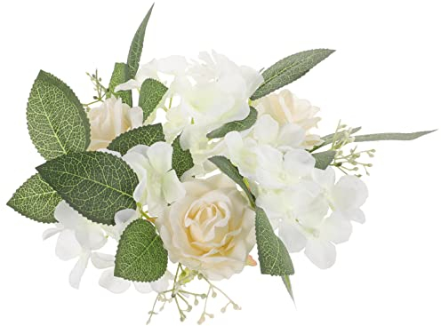 DOITOOL Kerzenringe Rose Eukalyptus Kerzenkranz Frühlingskranz Kerzen Kranz Ringe Hortensien Dekokranz Weidenkranz Hochzeit Kerzenhalter für Stumpenkerzen Stabkerzen Landhaus Deko