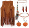 TOYMIS 5 Pezzi Set di Costumi Hippie Anni '60 e '70 per Donna Occhiali da Sole Collana Orecchini Cerchietto Intrecciato con Piume Gilet Nappa Set di Accessori Hippie Costume (M)