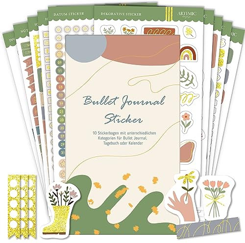 BIROYAL Bullet Journal Sticker Set, 12 Blätter/1000 Aufkleber, Easy-Peel mehrfarbige Aufkleber für Journal, Planer und Kalender, Scrapbook-Zubehör, Wald-Jahreszeiten-Motiv