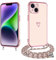 E-Lush Handyhülle für iPhone 14 Hülle mit Band, Herz Love Muster Galvanik Silikon Handy Hülle für iPhone 14 6.1 Zoll Schutzhülle mit Kordel zum Umhängen Kameraschutz Stoßfeste Case, Roségold