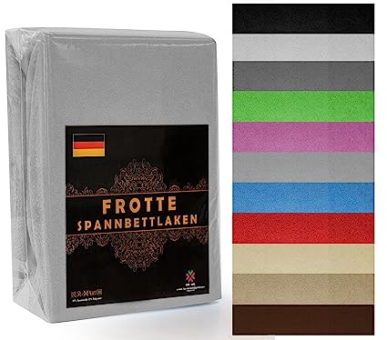 Frottee Spannbettlaken 200x220 cm Hellgrau – Spannbettlaken mit Rundumgummi – Extra Weich & Atmungsaktiv – Für Matratzen bis 20 cm