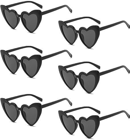 YUJINGTING Herz Sonnenbrille Partybrille Schwarz 6 Stück, Herzbrille Retro lustige Hippie Brille für Festival Geburtstagsfeier LNeuheit Party Gadgets Zubehör Halloween Weihnachten Accessoires