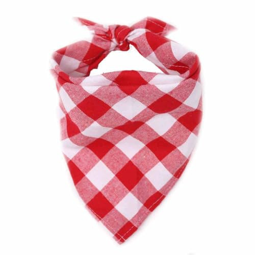 SHTGOI 2 Stück Hundehalstuch Klassisches Kariertes Bandana Waschbare Baumwolle Dreieckstuch Haustier Verstellbare Halstuch kopftücher für Kleine Mittelgroße Hunde Katzen Großes Rot-Weiß kariert S