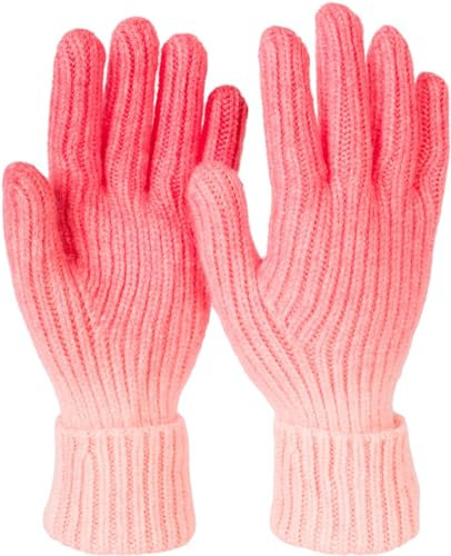 styleBREAKER Damen Strick Handschuhe mit Farbverlauf Muster, Winter Ombré Strickhandschuhe, Fingerhandschuhe 09010045, Farbe:Koralle-Apricot