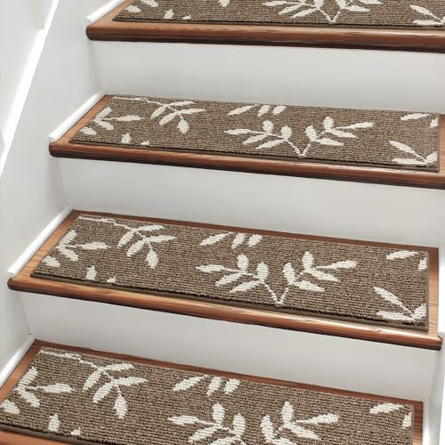 TANVILL Rutschfester Teppich-Treppenläufer für Holzstufen im Innenbereich, 76,2 x 20,3 cm, Treppenmatten für Haustiere, rutschfeste Holztreppenstufen, wiederverwendbar, 15 Stück, Braun