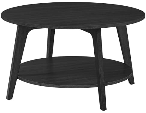 VASAGLE Couchtisch rund, Wohnzimmertisch 2 Ebenen, Kaffeetisch für Wohnzimmer, 80 cm d, 45 cm H, einfach zu montieren, anthrazitgrau LCT243B22